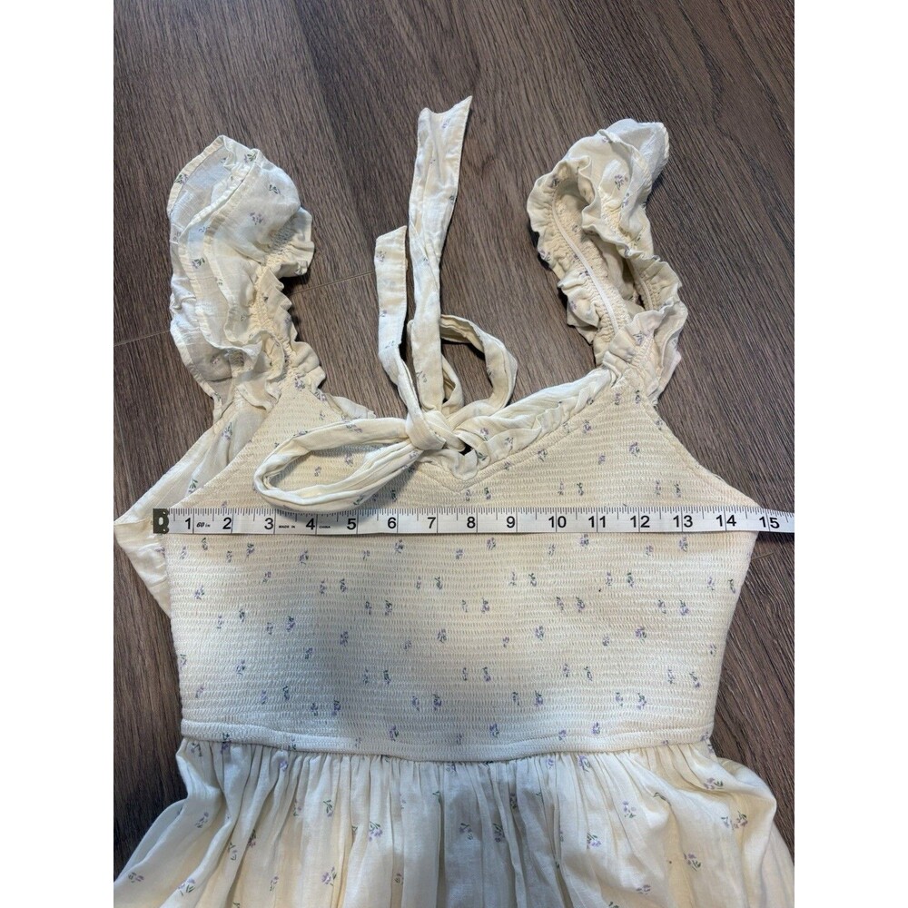 American Eagle Midi Long Dress Ivory Ruffle Smocked Floral Tiered Cottage SMALL - Picture 13 of 14